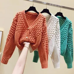 2024 Spring N Sweater Cardigans Slim Elastic Woman Top Clothes Knitted Korean V-Neck Long Sleeve Elegance Hot Sweet Casual Young