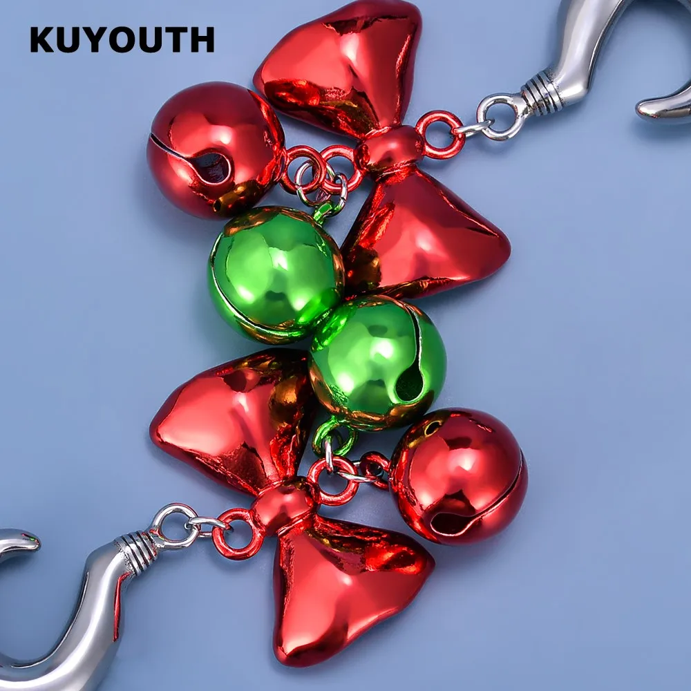 KUYOUTH New Stainless Steel Christmas Bells Ear Weight Piercing Gauges Body Jewelry Earring Expanders Stretchers 6mm 2PCS