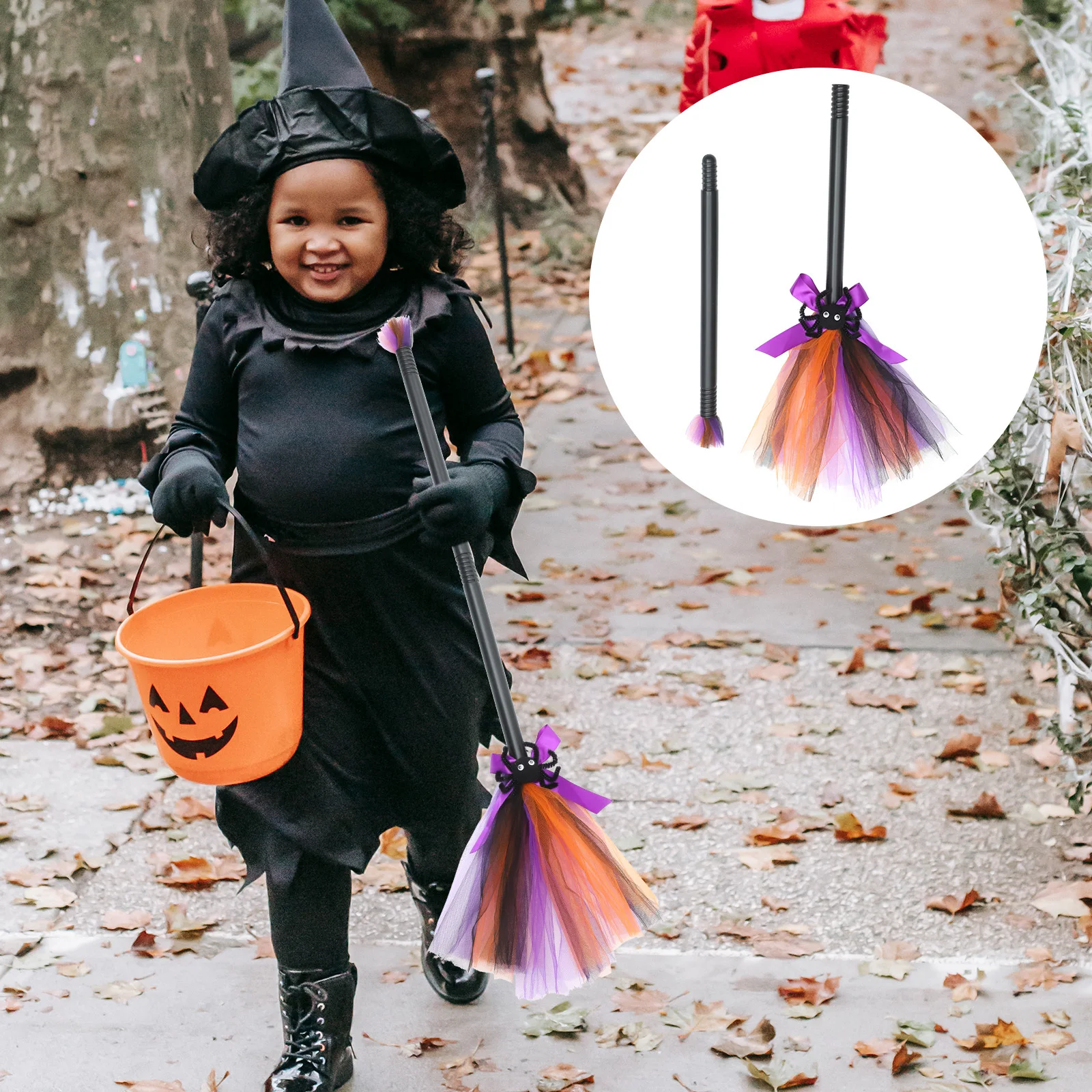 Witch Broom Cosplay Halloween Party Plastic Witch Broom Prop Detachable Design for Women Girls Costume Accessories