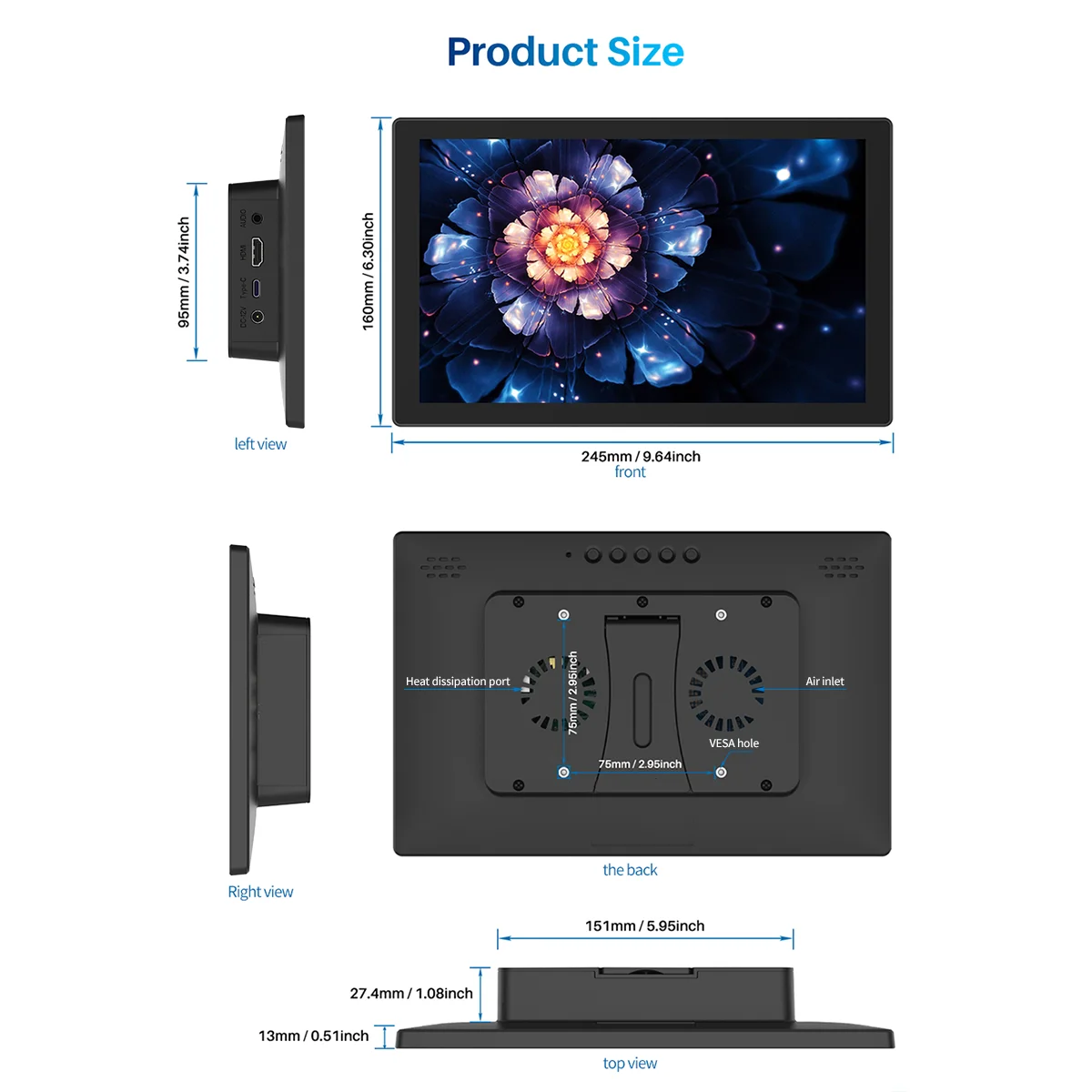 Imagem -04 - Monitor Lcd Portátil 10.1 Raspberry pi Hdmi Tela Sensível ao Toque 1920x1200 Ajuste para Raspberry pi 4b 3b Mais a Placa Mãe