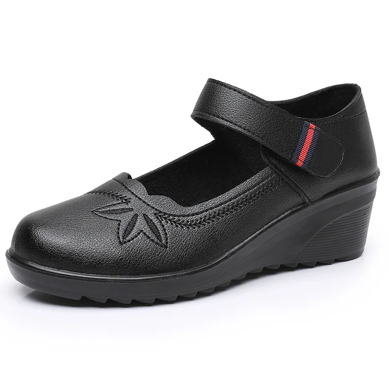 المألوف سميكة سوليد لينة سوليد المضادة للانزلاق أحذية نسائية الربيع والخريف الساخن بيع جولة رئيس المنحدر كعب العمل حذا فردي للسيدات #5