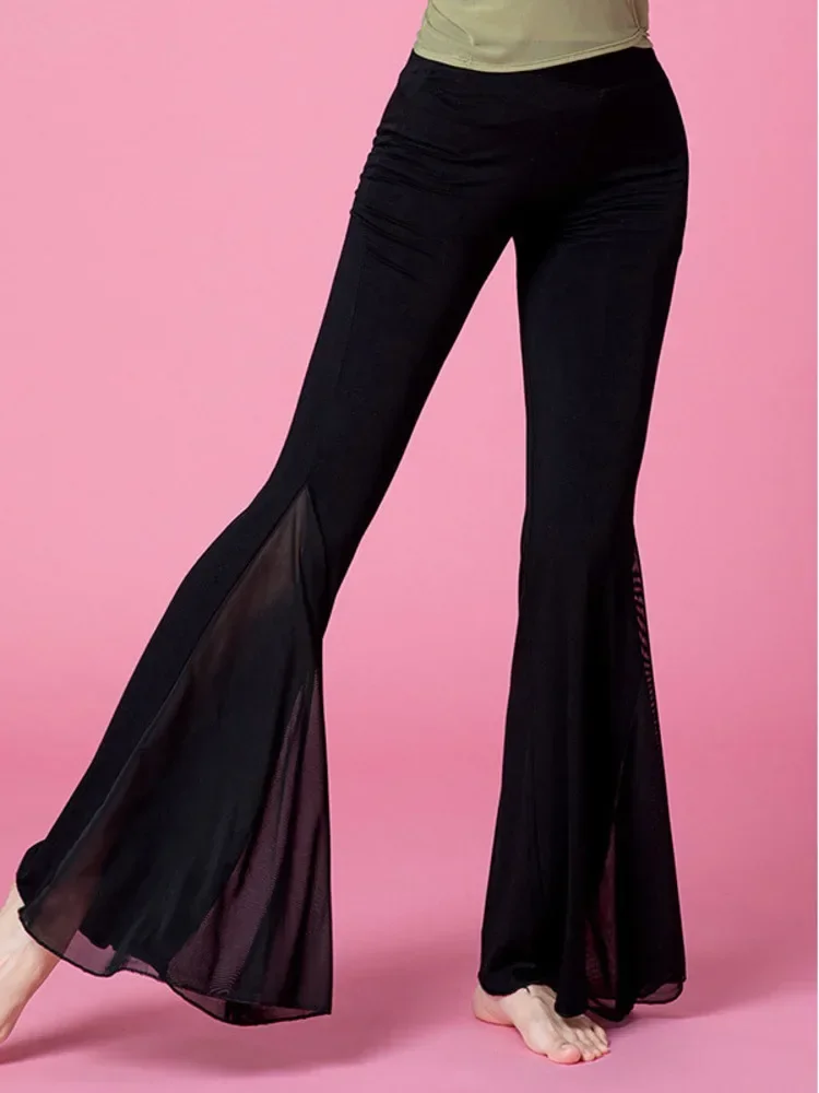 Pantalones de cabaret de Color liso, traje de danza del vientre, ropa latina, pantalones de pierna ancha elegantes para mujer, ropa femenina ajustada para graduación de Tango
