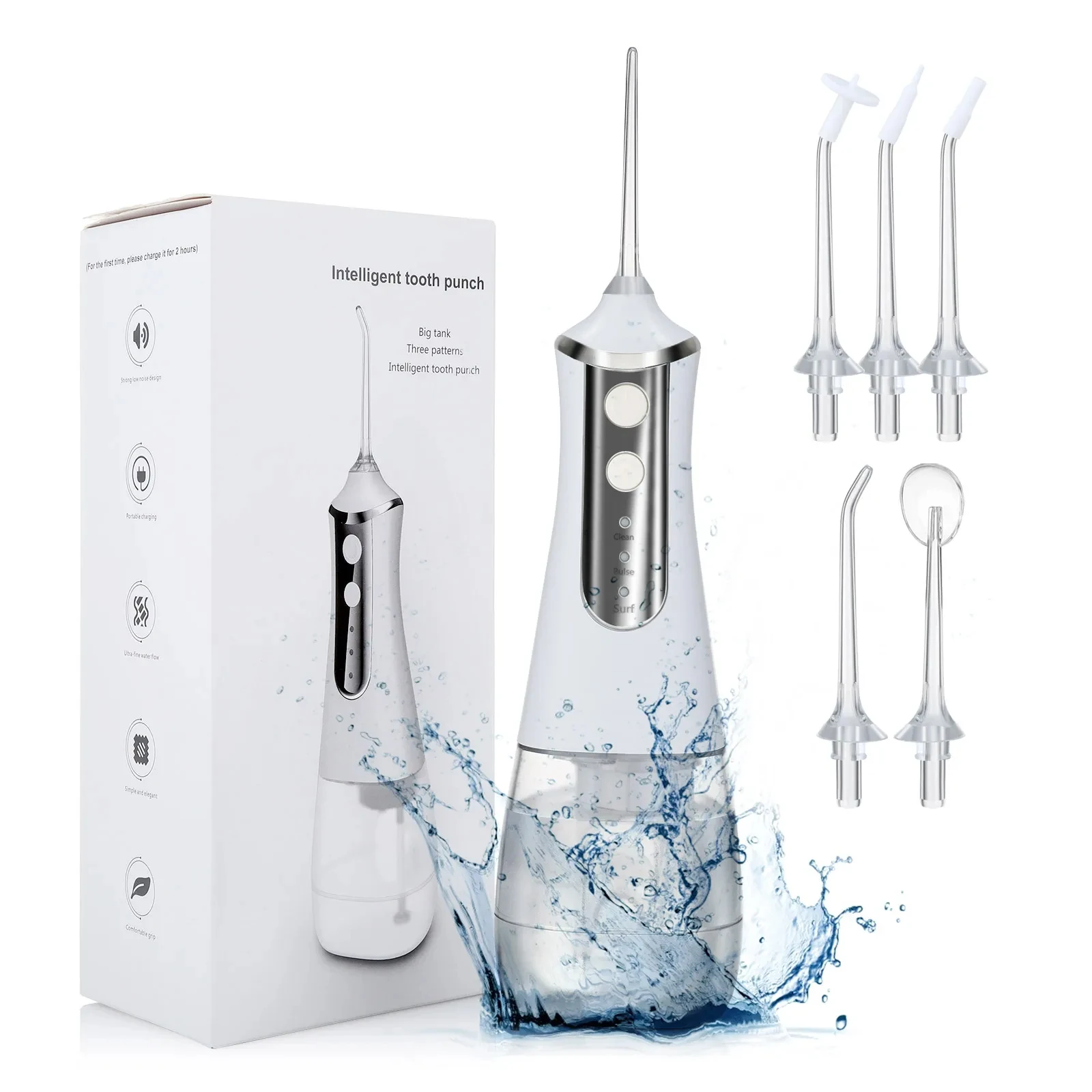 Cordless Oral Irrigator 300ML Portable Water Flosser Thread Tartar Remover USB Charging IPX7 Waterproof 3 Cleaning Mode 5 Nozzle