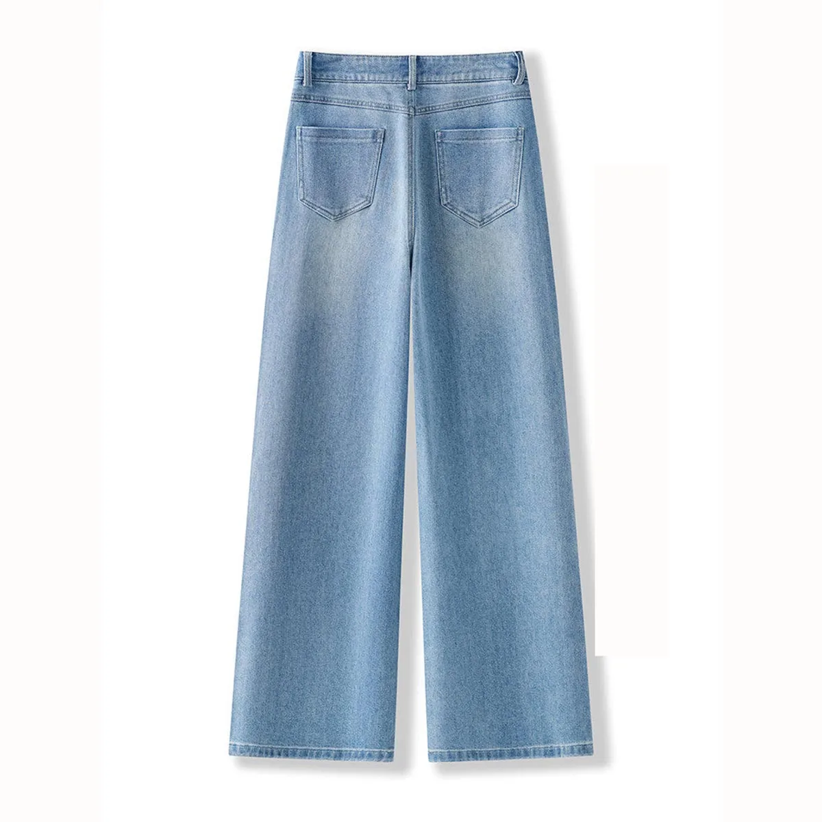 Light Blue Butterfly Diamond Wide Leg Jeans for Women 2026 New Spring Summer High Waist Loose Straight Denim Trousers
