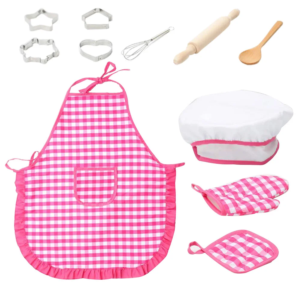 Child Kids Kitchen Costume Waterproof Apron Hat Role Play Baking Cookie Cutting Tools Kit Kitchenware Costume