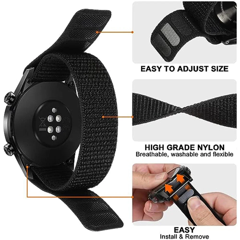 26mm 22mm 20mm Hook Loop Nylon Strap for Fenix 9/9 Pro/8 51mm 47mm 43mm Breathable Wristband for Garmin Quatix 8/Tactix 8 Correa