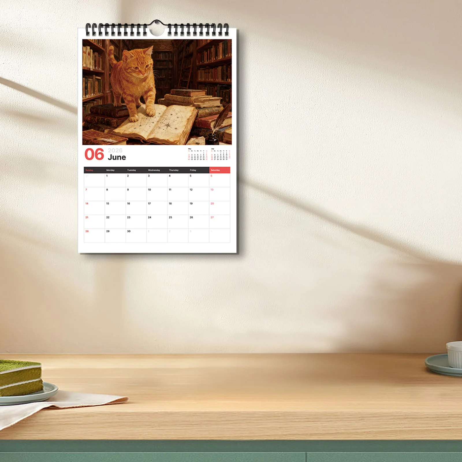 Calendario a tema gatto arancione 2026 da 1 pezzo, adatto per controllare le date, perfetto per gli amanti dei gatti, fa un regalo confortante e curativo