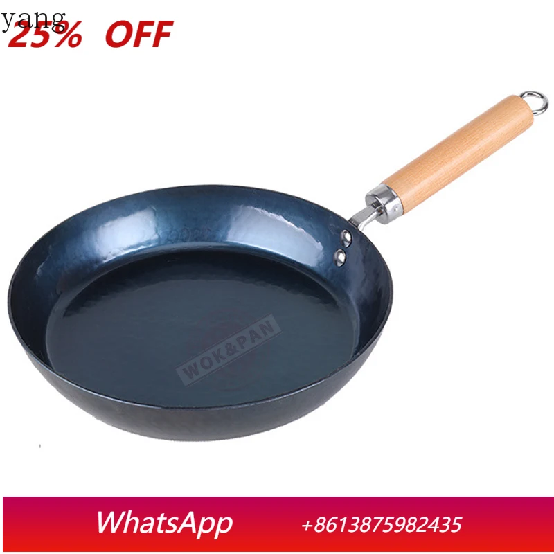 

Hammered Iron Skillet 20/24/26/28cm Blue Iron Pans with Detachable Wooden Handle No Nonstick Coating Frying Omelette Frying Pan
