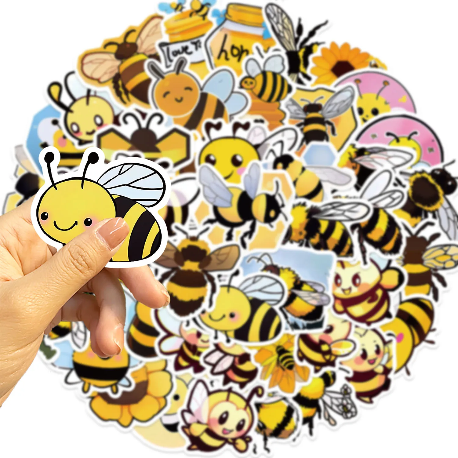 50PCS Fun Cartoon bee Graffiti Stickers Scrapbooking Collage Material Phone Cases Guitar Notebooks DIY Decorative
