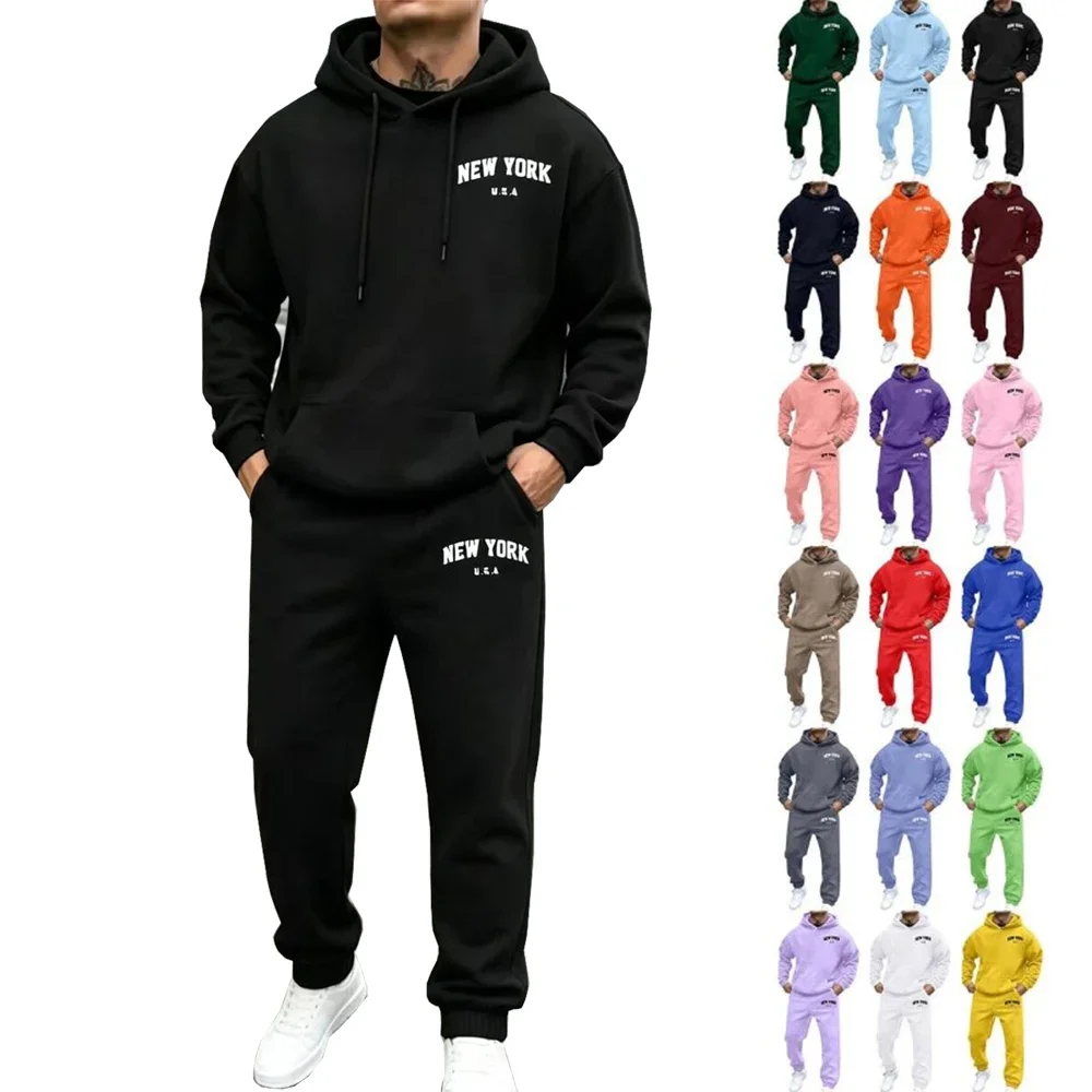 Velvet sportswear for men and women, New York letter-printed autumn and winter hooded suit, casual and comfortable sweatshirt