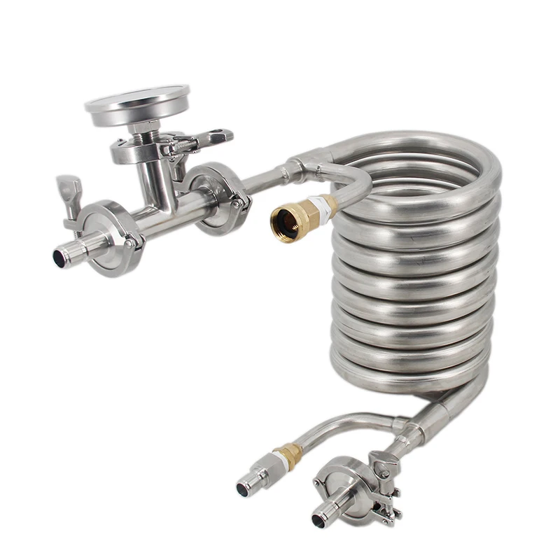 

Compact 12ft Convoluted Counterflow Wort Chiller Package Inline Thermometer Male Quick Disconnects Brand New Stainless Steel 304