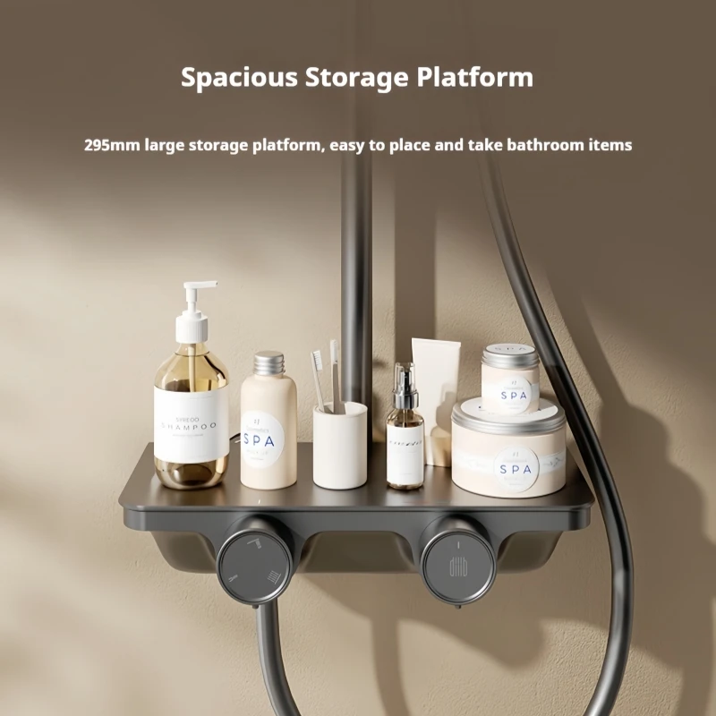 Set Sistem Shower Kamar Mandi Diiib Milk White/Gun Gray dengan Rak Penyimpanan Besar, Keran Mixer, Keran Mandi Air Panas Dingin, dan Fitur Smart Cold Start
