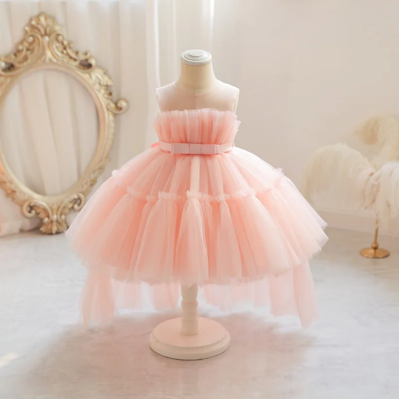 Baby Girls Tulle Dress Princess Trailing Fluffy Wedding Party Ball Gown Children Ceremony Clothing Kids Holiday Graduation Fall