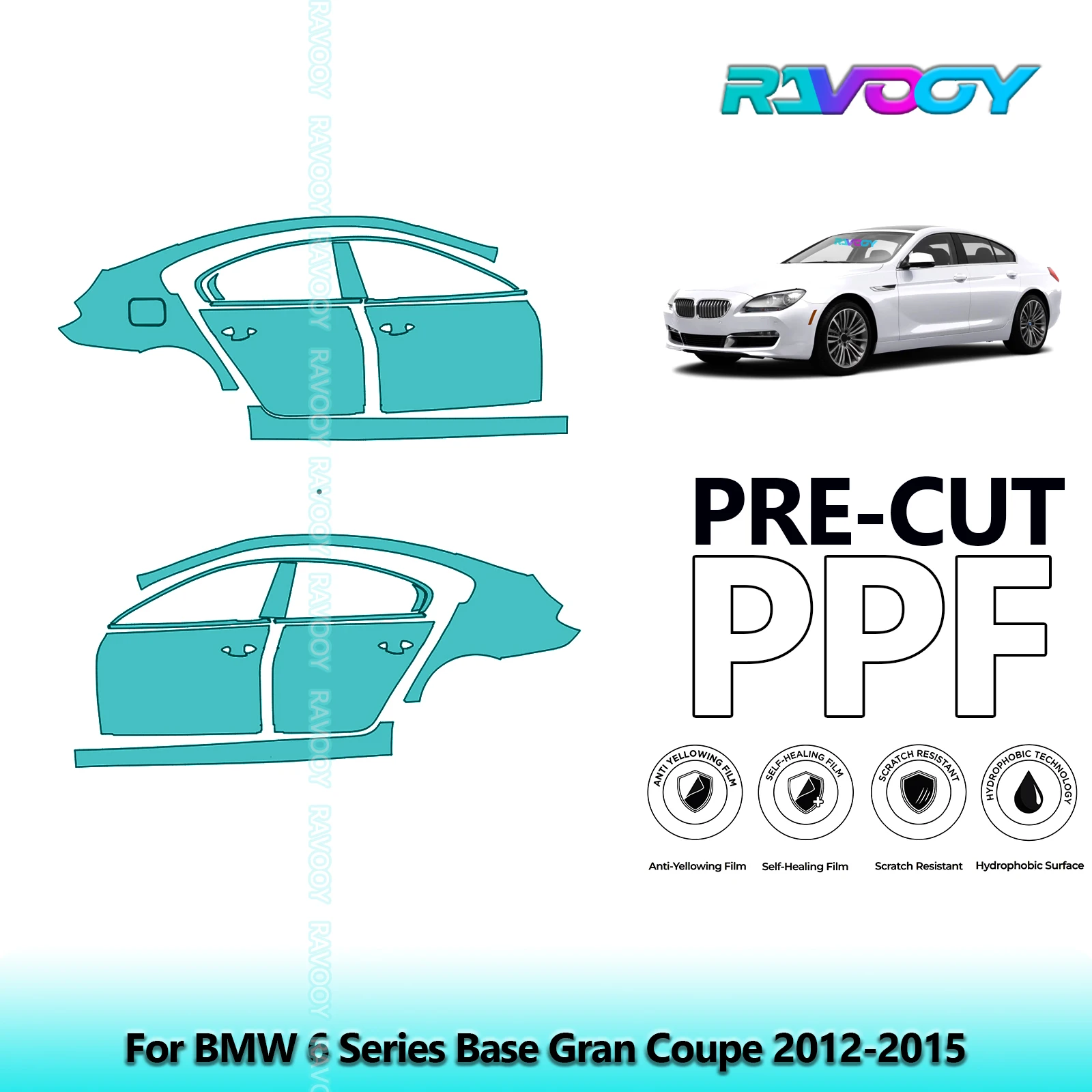 

For BMW 6 Series Base Gran Coupe 2012-2015 8.5mil Clear Matte Pre-Cut PPF Door & A/B Pillar Kit TPU Paint Protection Film Set