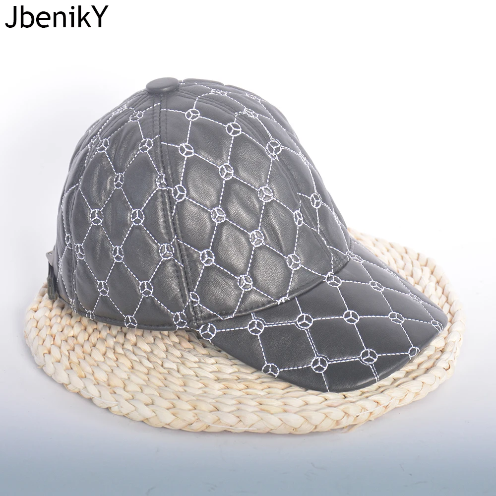 

2025 Spring Genuine Sheepskin Leather 55-61CM Black Baseball Caps For Man Casual Street Gf Gorras Dad Hat