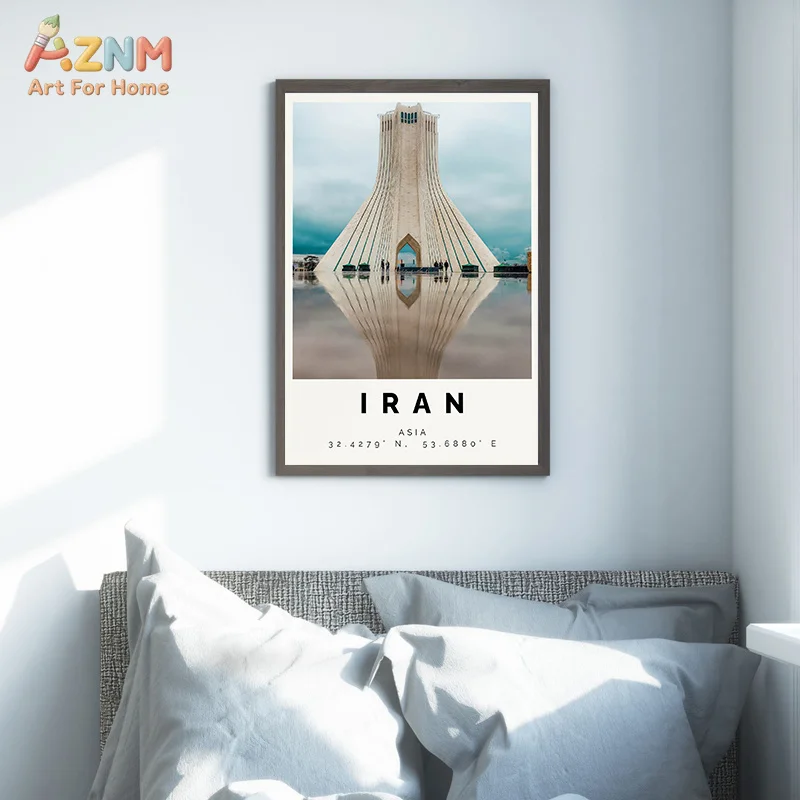 AZNM Iran City Travel Canvas Print Isfahan Tehran Shiraz Mashhad Architecture Coordinates Minimalist Cityscape Wall Decor Unfram