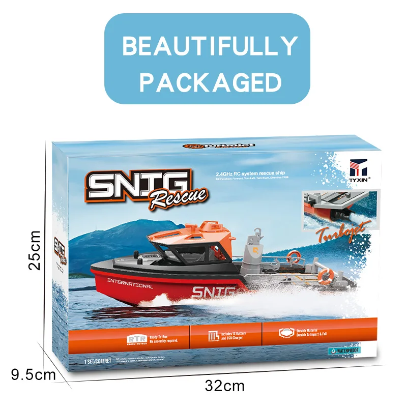 New Simulation Rescue Tugboat 2.4g Wireless Brushless High-Speed Charging Remote Control Captain Endurance Boy Toy Birthday Gift