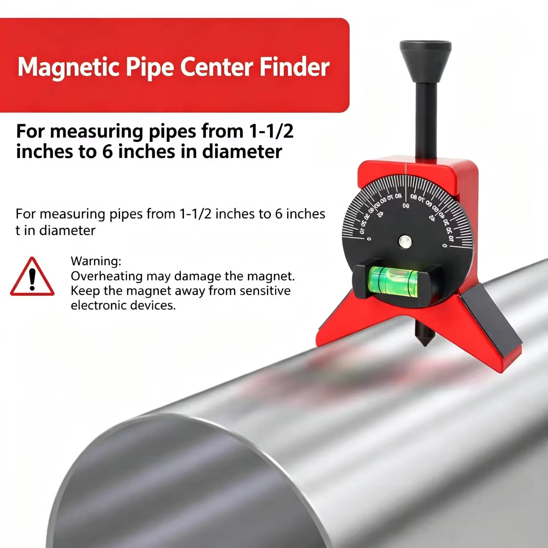 Pipe Center Finder Tool with Y-Type Base and Adjustable Dial Bubble Protractor for Pipefitter Welder Center Marking