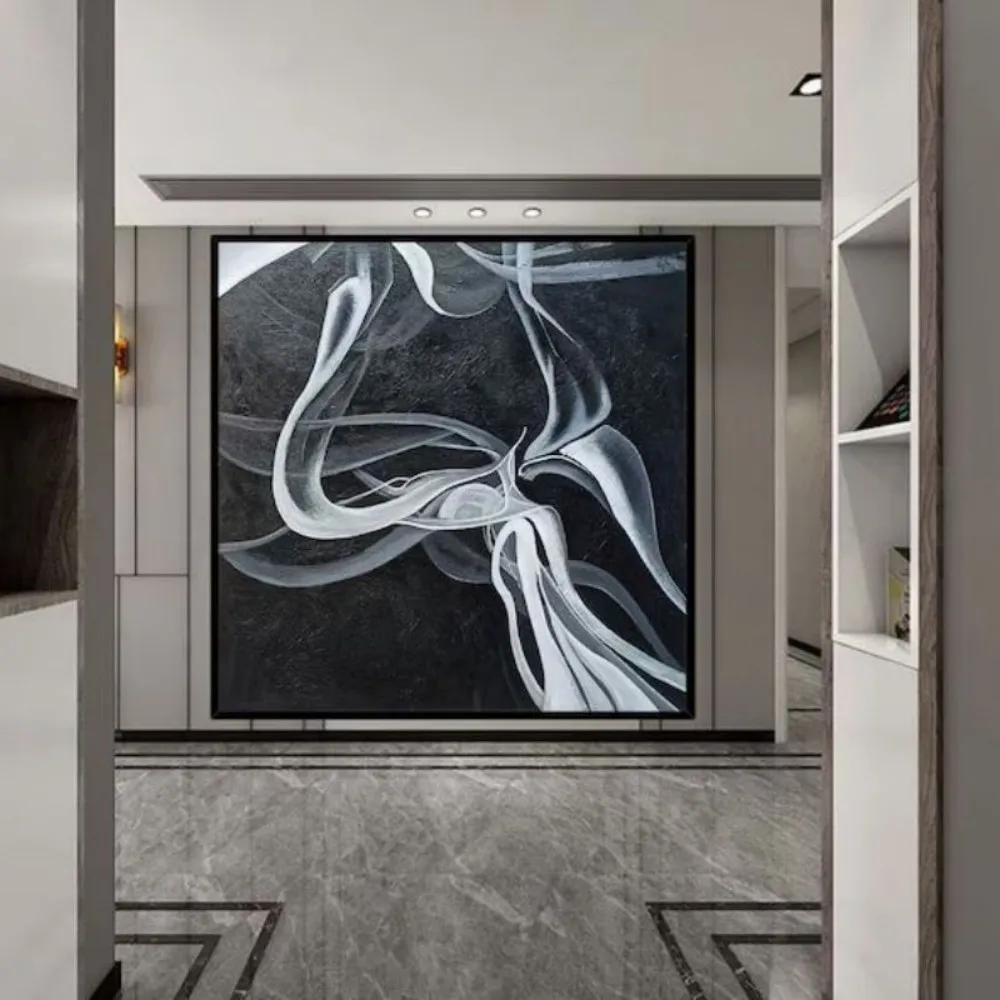 

Handmade Oil Painting Canvas Wall Art Decoration Modern Black and White Abstract for Home Living Dining Room Decor Unstretched
