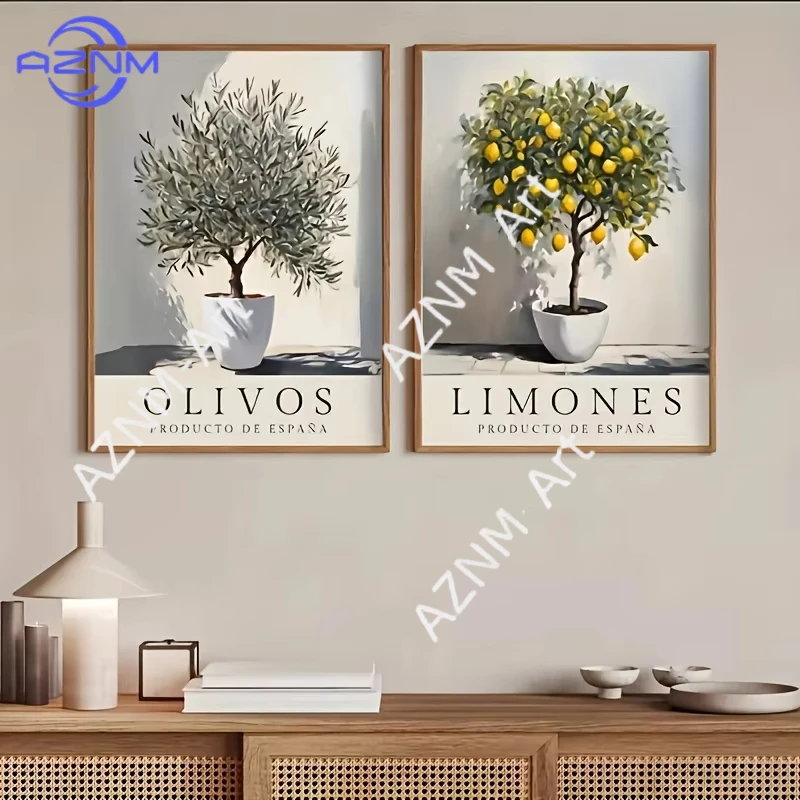 1PC/2PCS Olive Tree Lemon Tree Canvas Printing Mediterranean