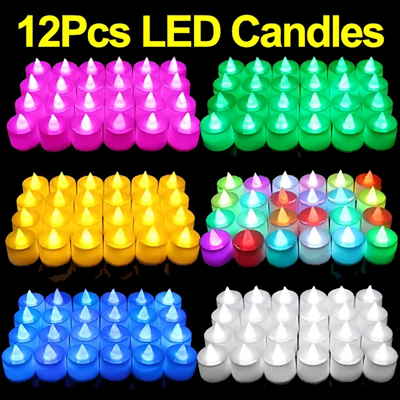 2/12Pcs Colorful LED Candles Battery Operated Tealight Wedding Birthday Party Decoration Lights Flameless Electronic Fake Candle