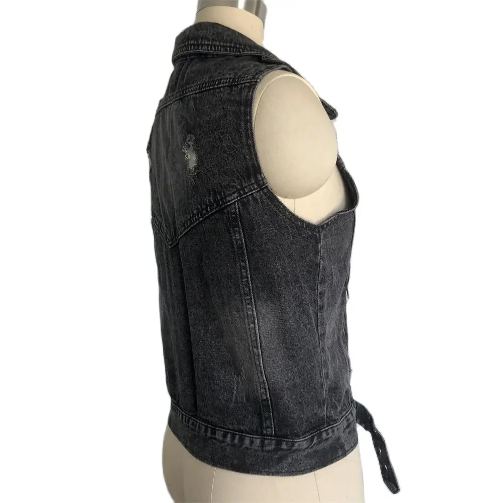 Denim Women Vest Female Spring Autumn Sleeveless Wild Tops Short Jacket Girls Ripped 5xl Smoky Gray Jean Cowboy Waistcoat Hole