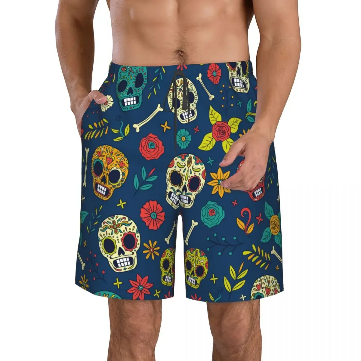 Day Of The Dead Skull And Flowers Quick Dry Swimming Shorts For Men Swimwear Swimsuit Swim Trunk Bathing Beach Wear