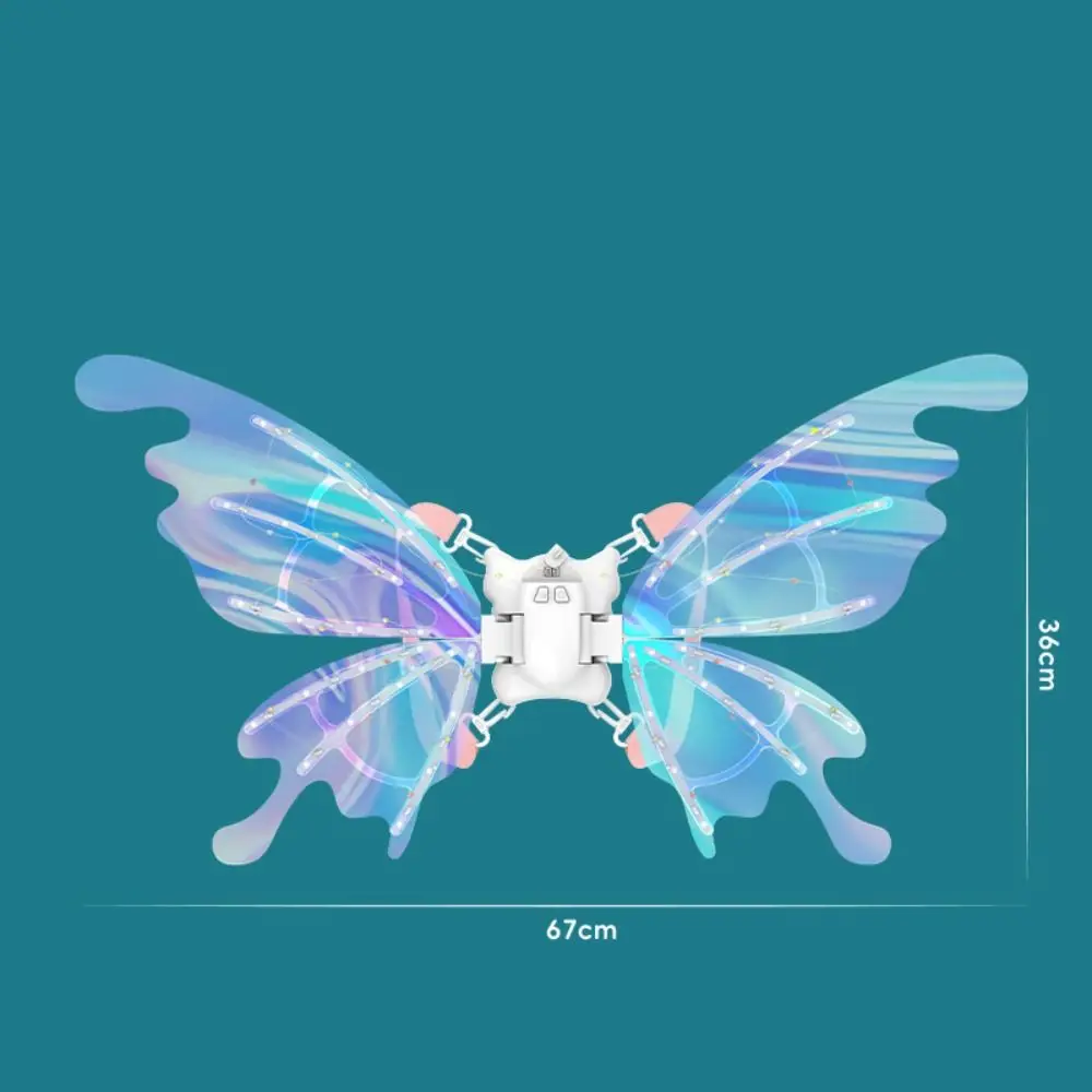 com música leve fada asa de anjo cosplay brilhante elétrica em movimento asas de elfo vestir asas