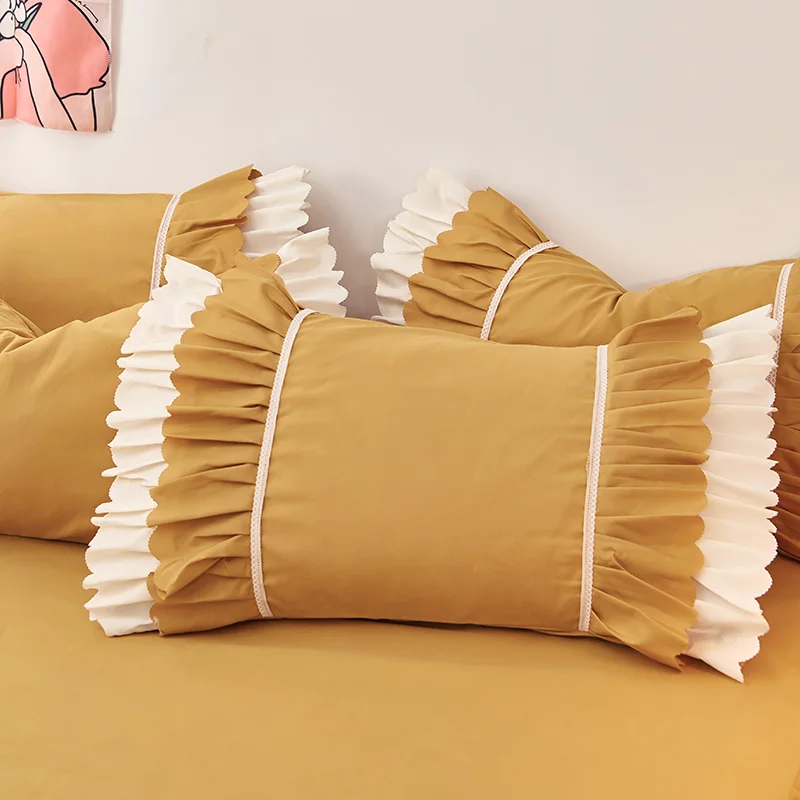 1 Piece Princess Pink Yellow Red Ruffle Lace Pillow Cases Flounced Pillowcase Bedding Pillowcase Pillow Cover Bedroom Decor