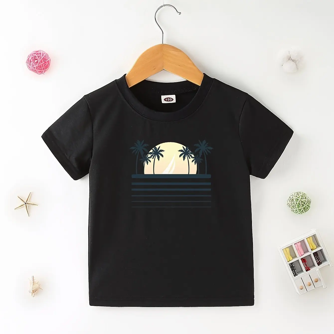 

Kids T-Shirt with Palm Tree Sunset Graphic 100% Cotton Summer Short Sleeve Tee Comfortable Casual Beach Wear for Boys and Girls