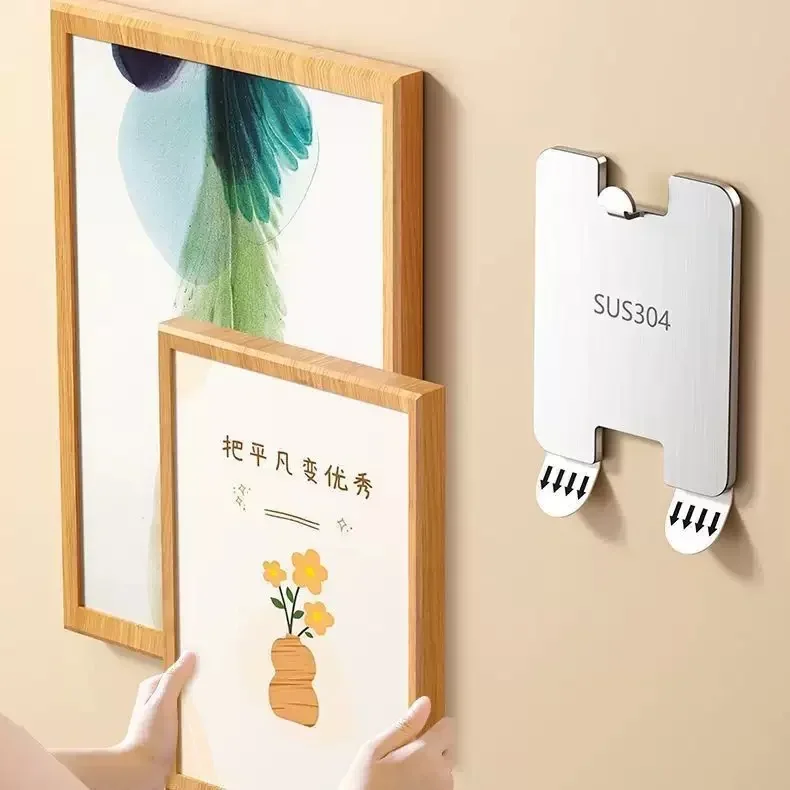 1/4/8pcs Stainless Steel Photo Frame Hook Strong Adhesive No Drilling Hooks Waterproof Seamless Removable Kitchen Bathroom Hook