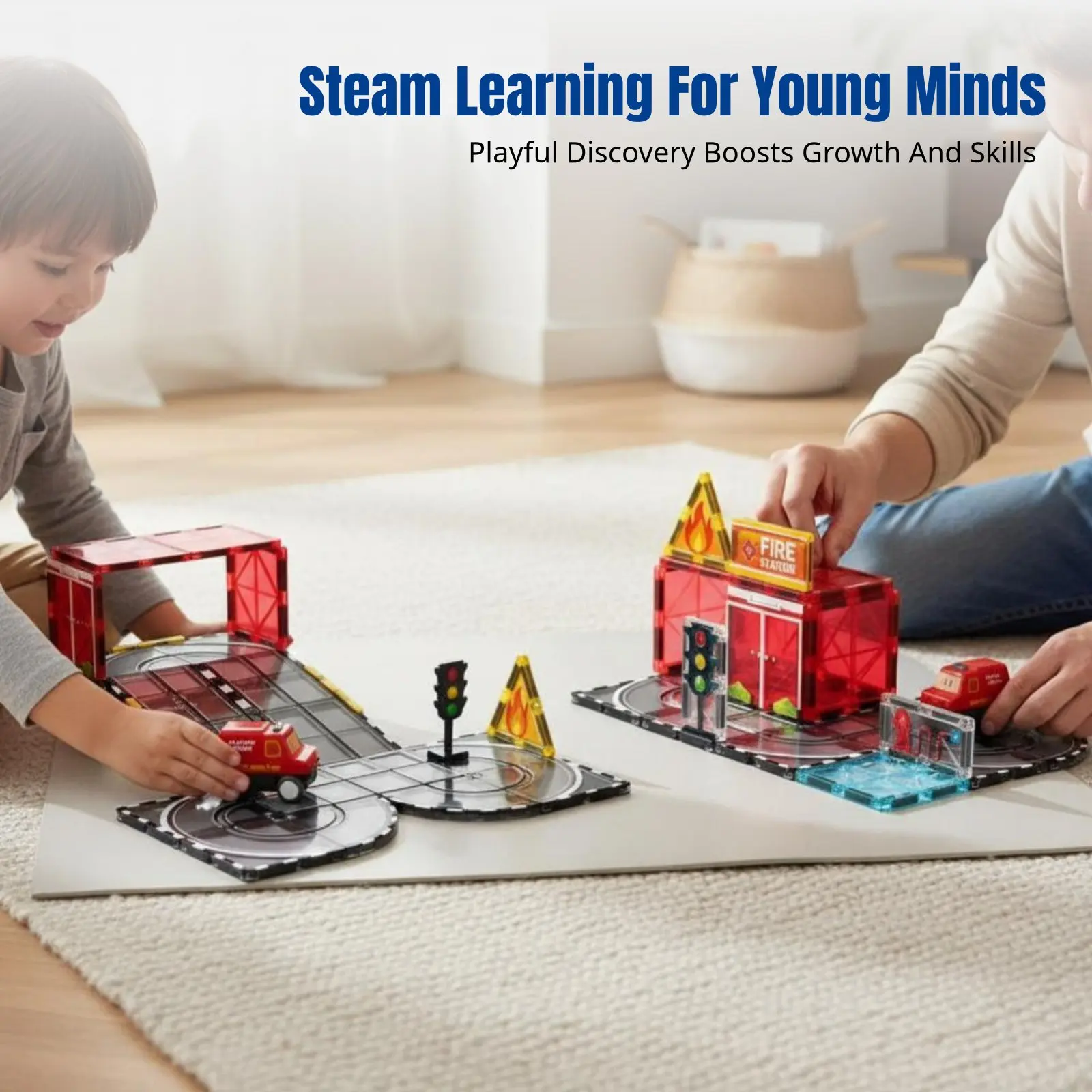 

STEAM Educational Tiles Building Blocks, Kids Game Toy, Colorful Pane, Traffic & Construction Theme