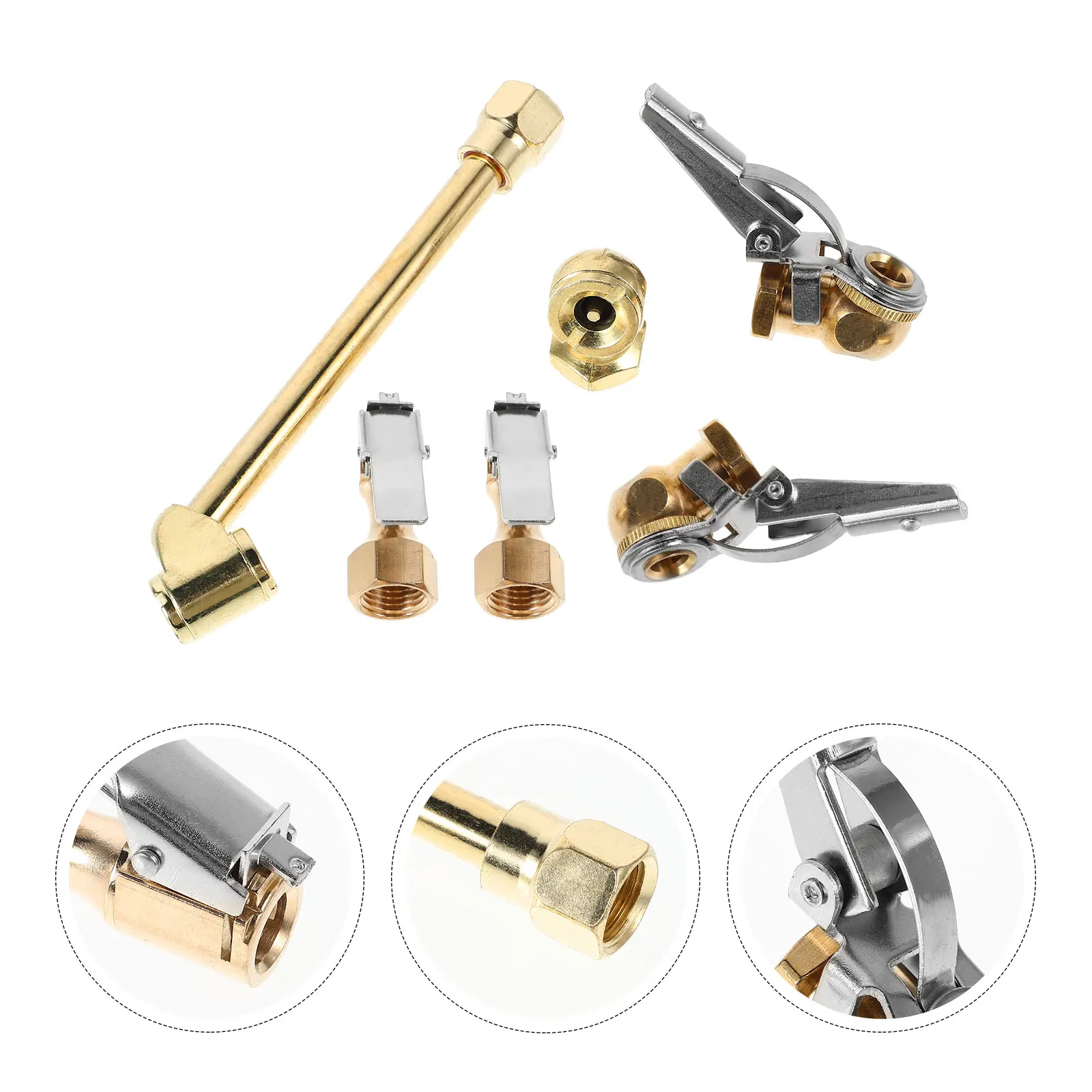 

6 Pcs Tires Air Pumping Nozzle Set Compressor Accessories Fittings Accessory Kit Chuck Attachment for Adapter Golden
