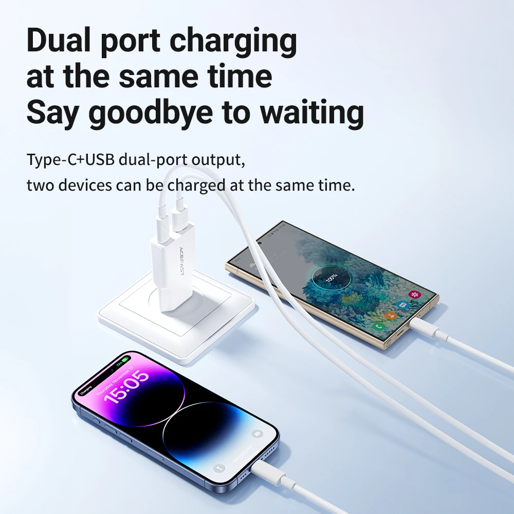 ACEFAST EU 30W GaN iPhone 16/15 Pro Max PD QC3.0 삼성 S24 용 여행용 어댑터 용 초박형 고속 충전 USB C 전화 충전기