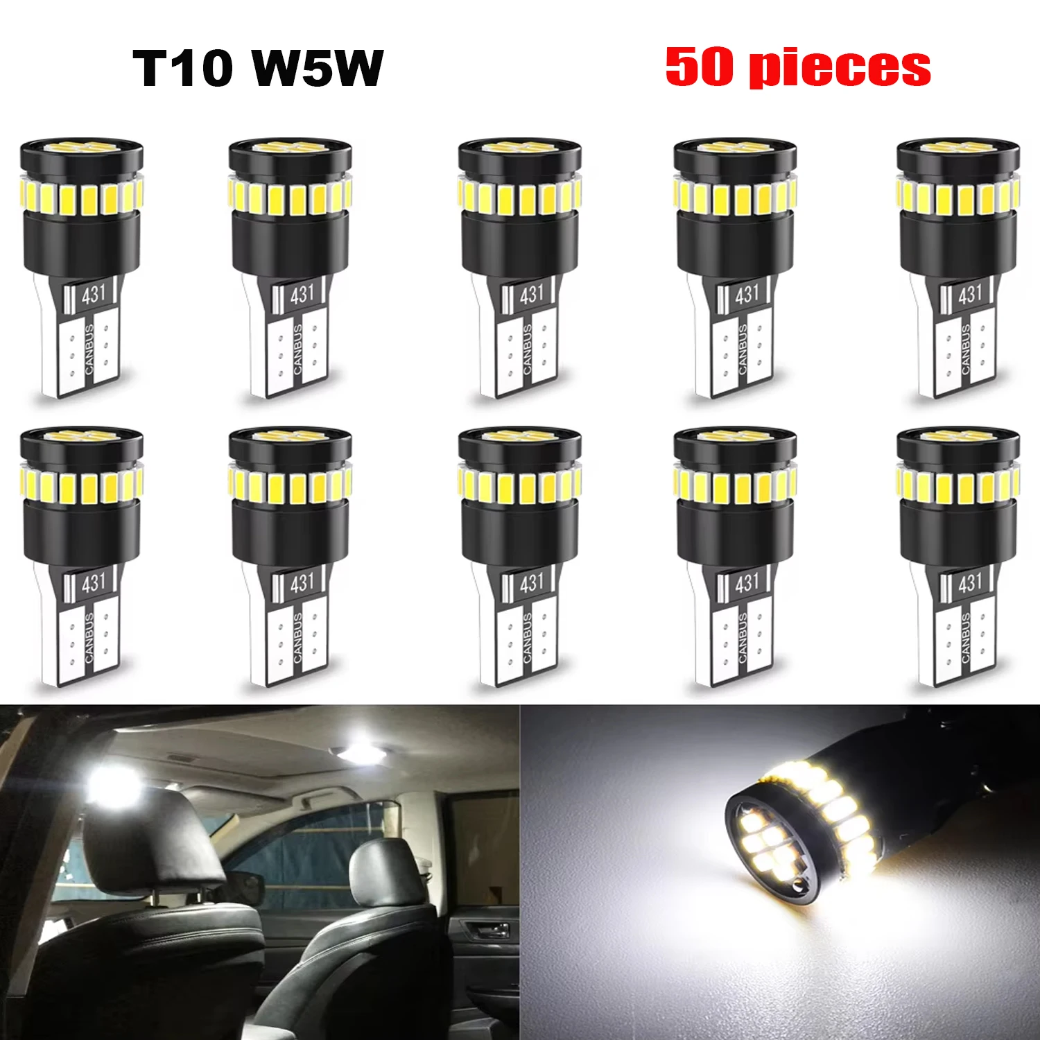 Katur 50pcs T10 W5W LED Dome Light 24PCS 3014 Chips DC12V Canbus No Error For Kia Sportage Ceed Rio 3 4 K2 K5 KX5 Sorento Cerato
