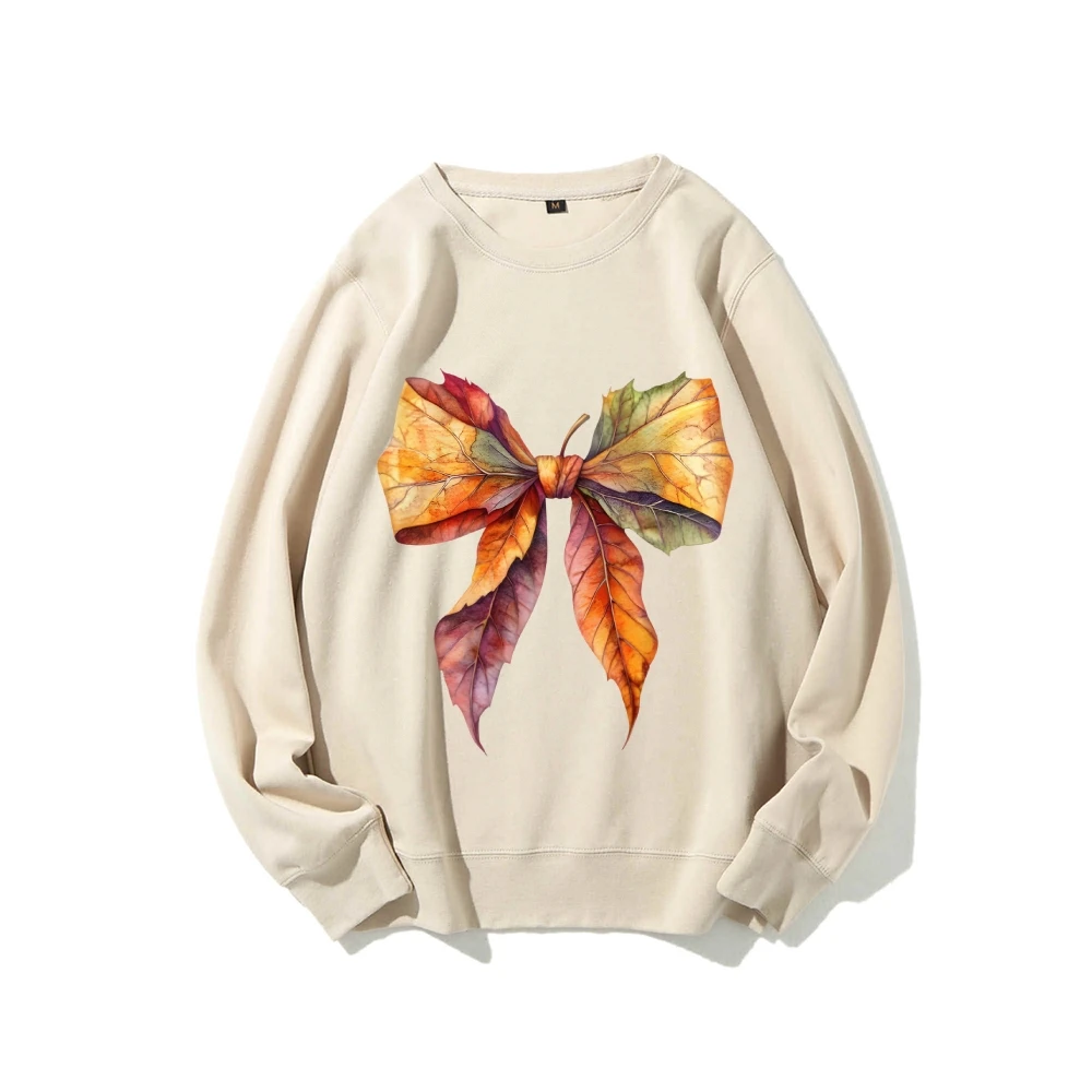 スウェットシャツ秋の葉グラフィックリボンカラフルな葉 Y2k プリントオーバーサイズカジュアルウェアトレンディな秋のデザイン芸術的なスタイルのスウェットシャツ