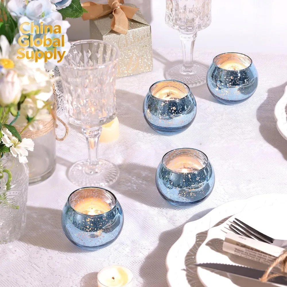 6/12Pcs Mercury Glass Votive Candle Holders Tea Lights Candlestick for Home Decor Wedding Birthday Party Table Centerpieces