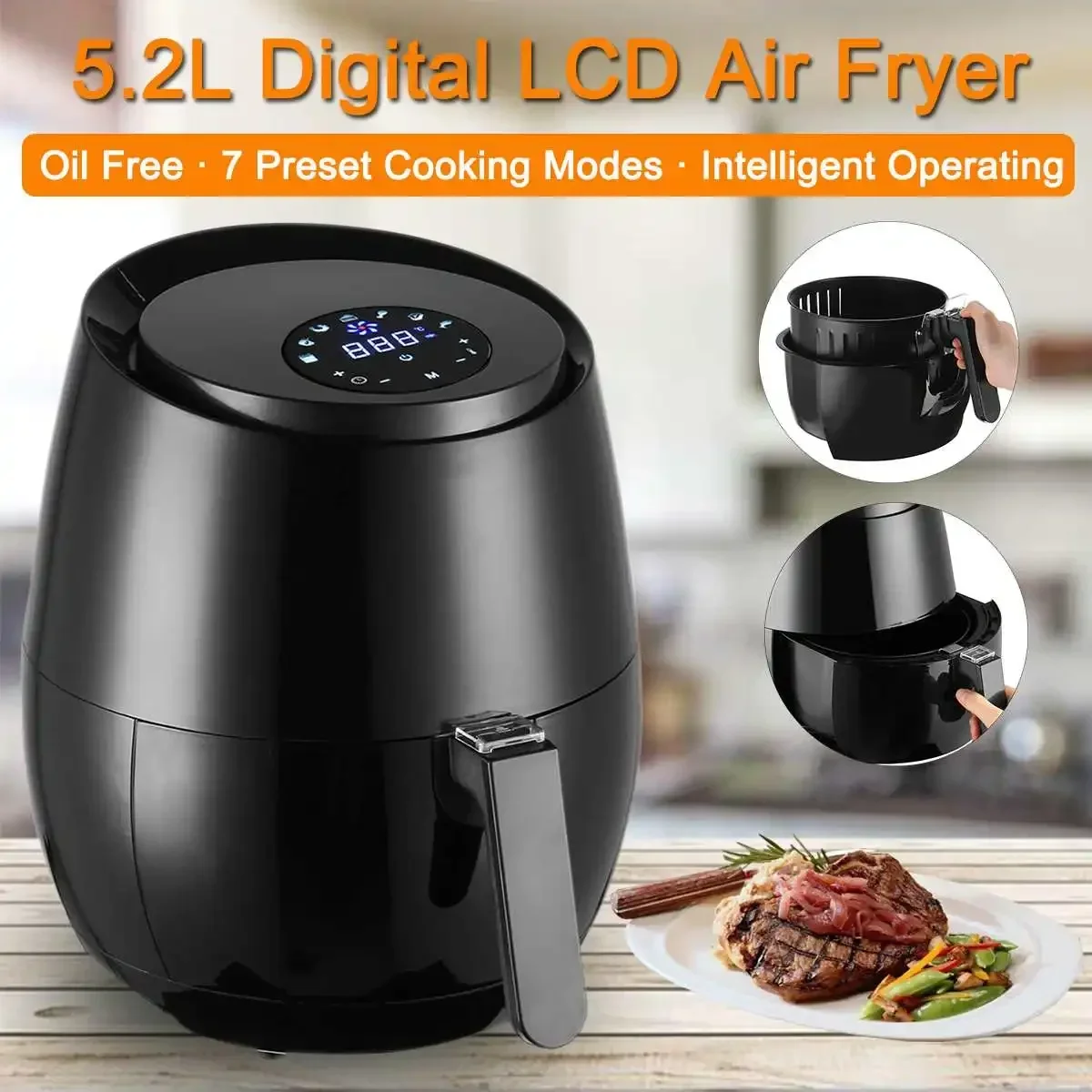 

5.2L 1400W Oil free Deep Fryer Health Fryer Cooker Smart Touch LCD Deepfryer Pizza Multi function Smart Fryer for French fries