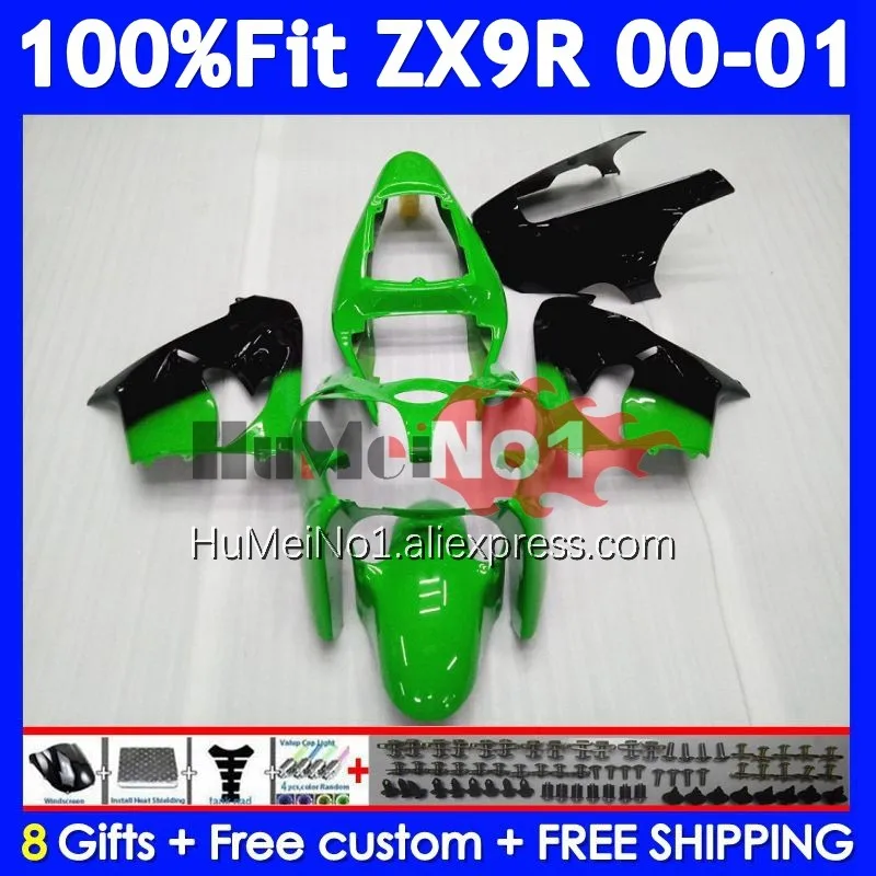 Injection Body For KAWASAKI NINJA ZX900 ZX 9R 900 Black green CC 9 R 214No.48 ZX9 900CC ZX-9R ZX9R 00 01 2000 2001 OEM Fairing