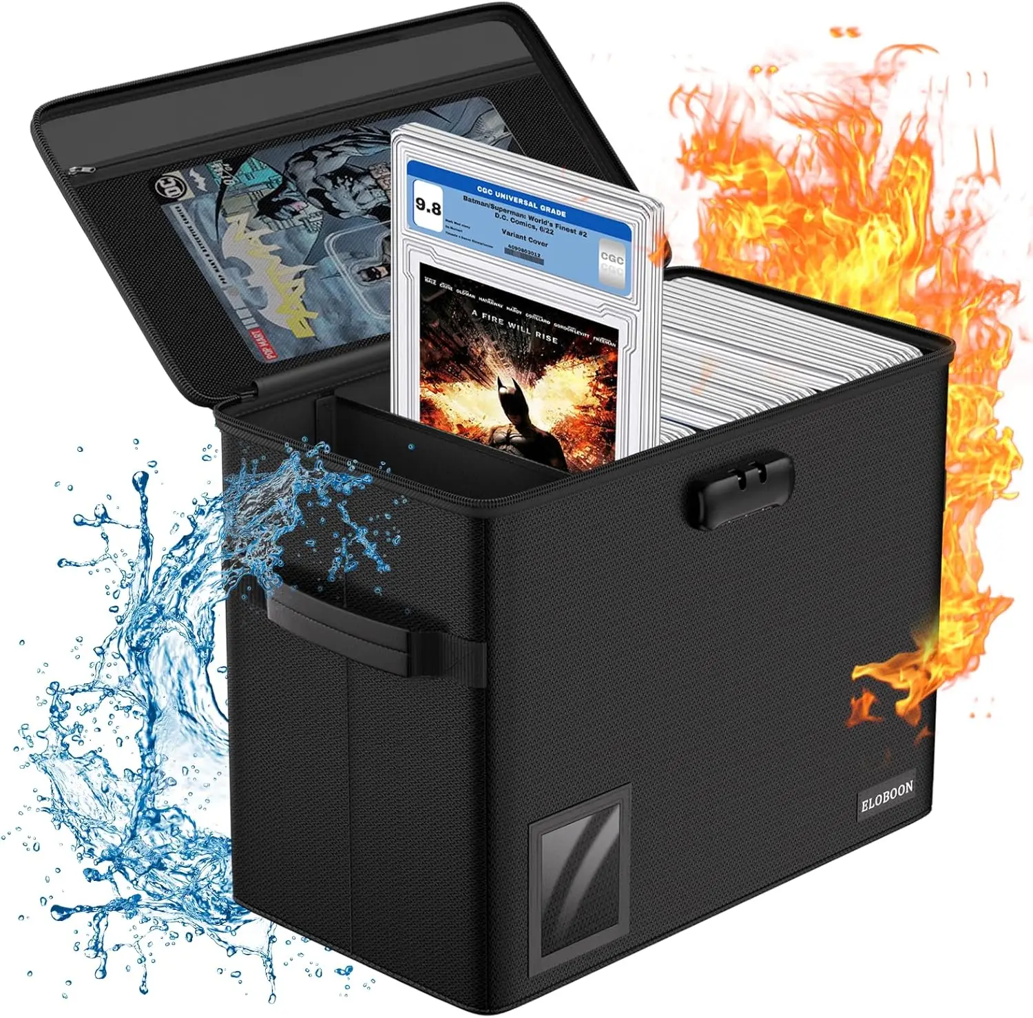 

Fireproof Water-Resistant Comic Storage Box for 30 Graded Comics, Stackable with Dividers & Lock