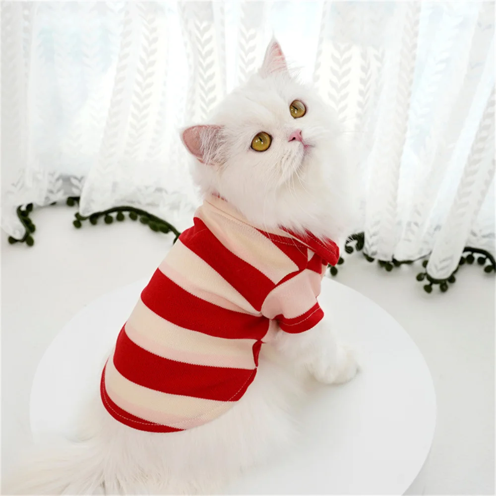 Fashion Cat Puppy Striped Polo Shirt Autumn Summer Pet Clothes for Small Dogs Cats Thick/Thin Stripes Kitten Pullover Outfits