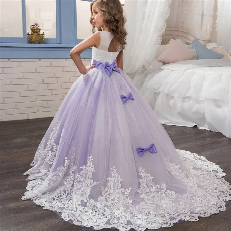 Fancy Flower Long Prom Gowns Teenagers Dresses for Girl Children Party Clothing Kids Evening Formal Dress for Bridesmaid Wedding