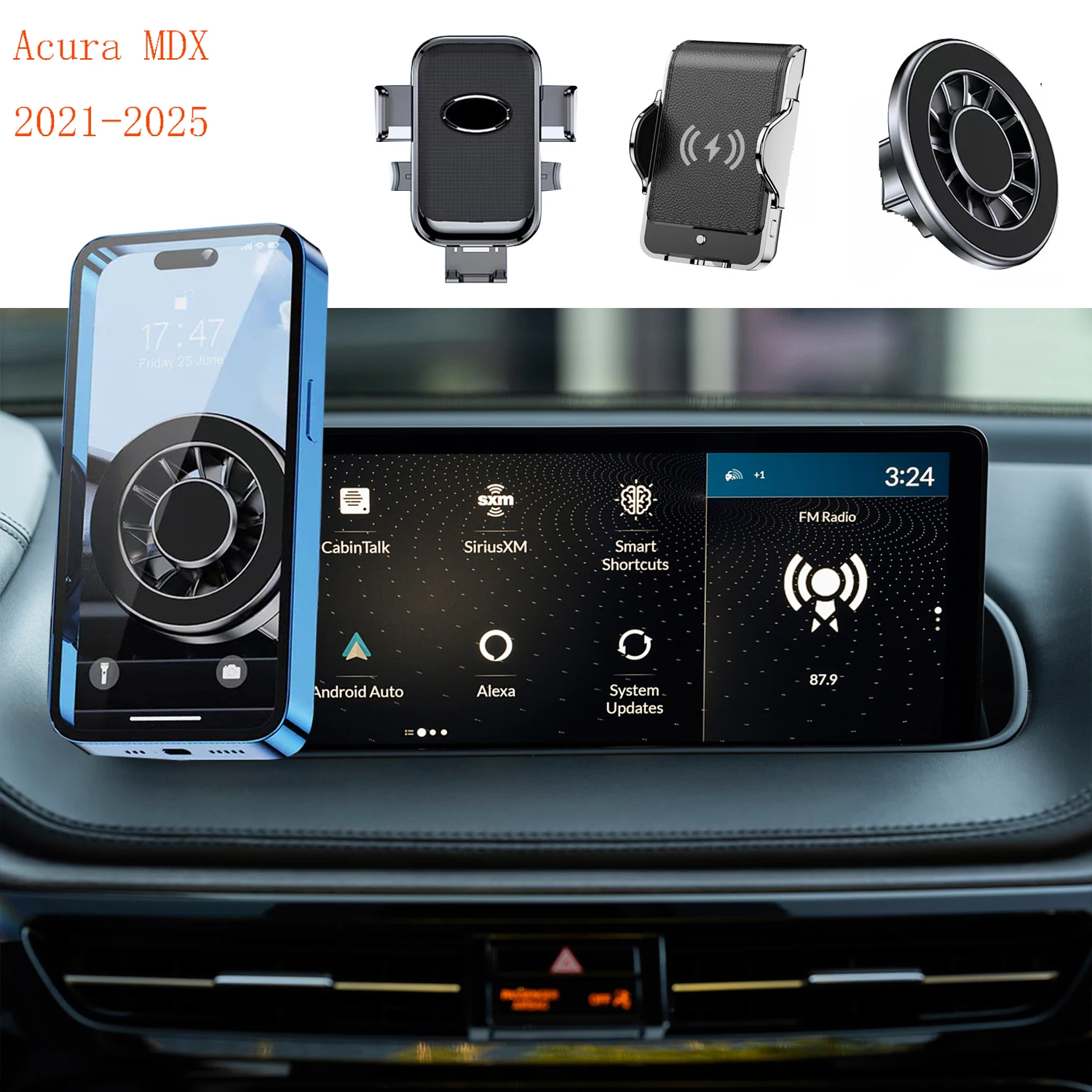 

For Acura MDX 2021-2025 Magnetic Car Phone Holder GPS Screen Fixed Fast Wireless Charging Mobile Phone Mount Accessories