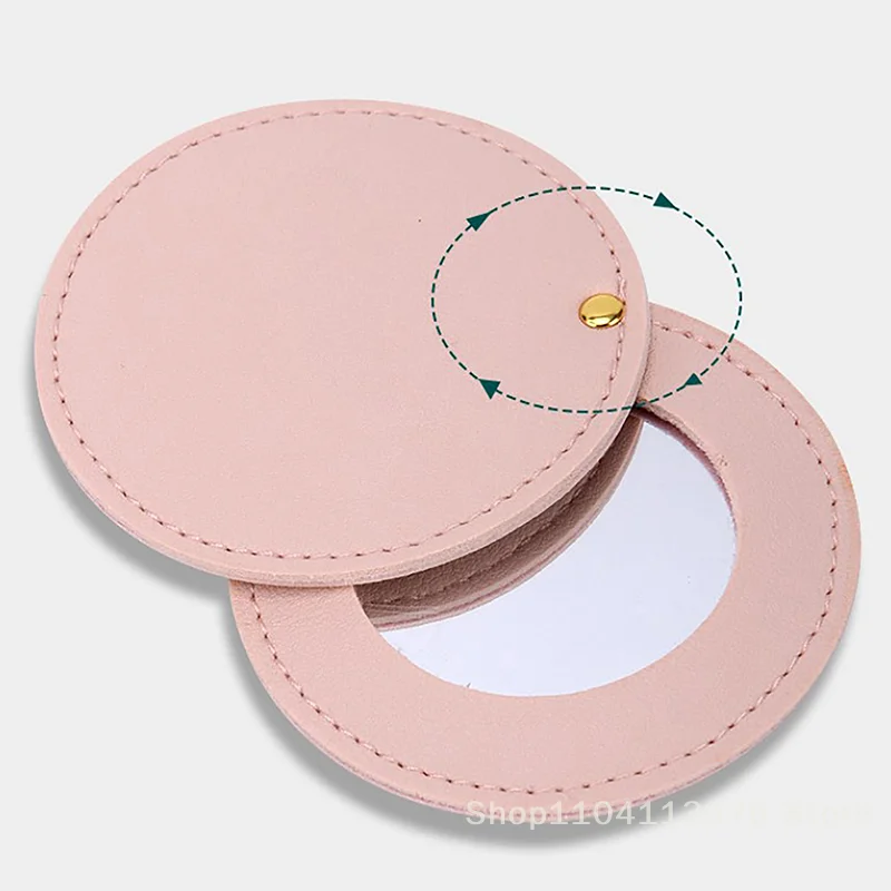 Miroirs circulaires compacts incassables, en acier inoxydable, avec manchon en cuir PU, mini miroir de maquillage portable