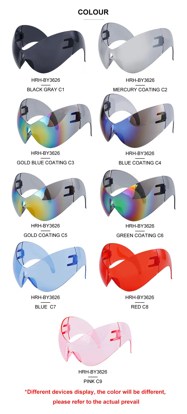 Übergroße Y2k Sport Sonnenbrille Frauen 2000er Wrap Around Schild Goggle Männer Luxus Marke Designer Trends Punk Sonnenbrille Oculos – Detail 14