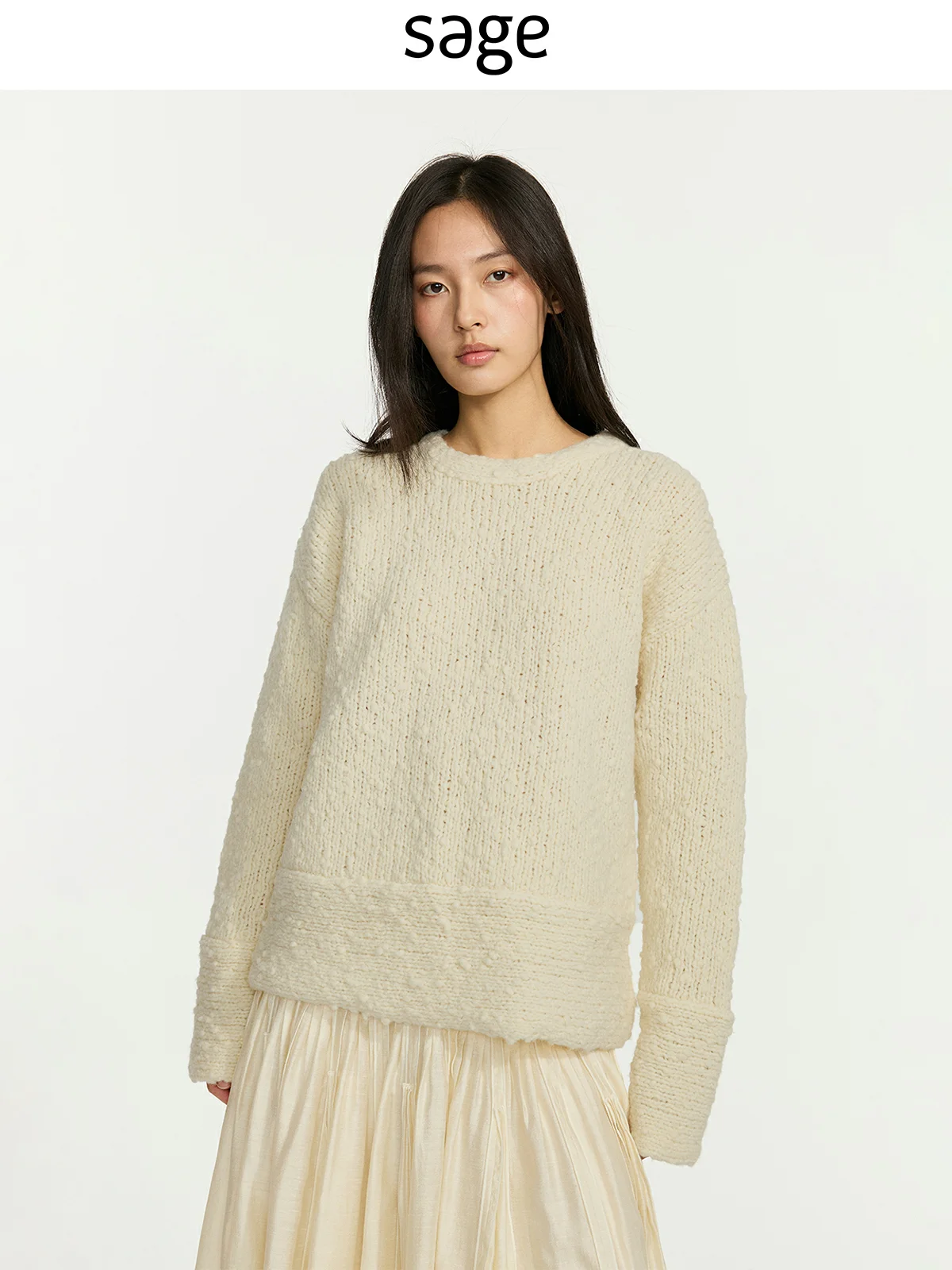 

Вязаный свитер Sagestudio Cry Pearl с круглым вырезом, женский, свободного кроя, из смесовой шерсти, с длинными рукавами, осенне-зимний