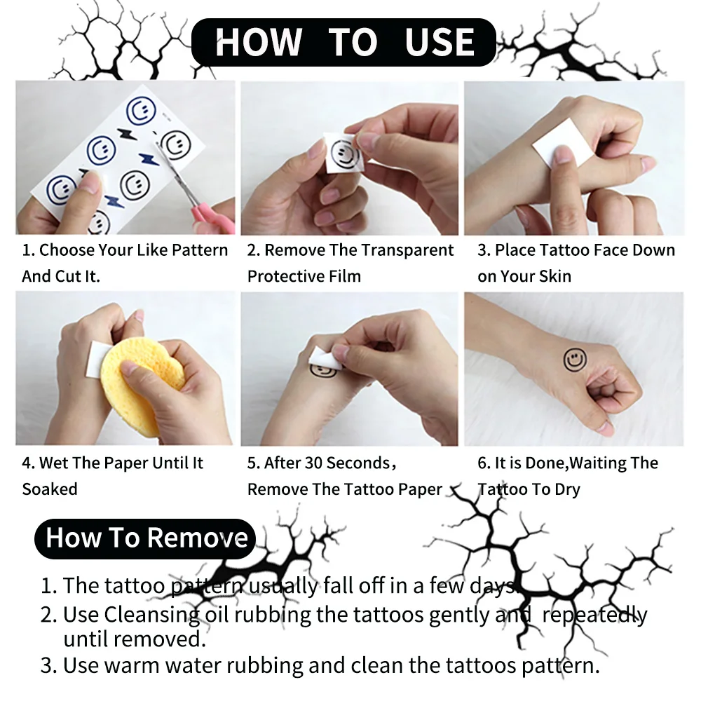 ملصق وشم مؤقت كبير للهالوين باللون الأسود البرق لمكياج الهالوين - تصميم رور واقعي للوجه والجسم أ