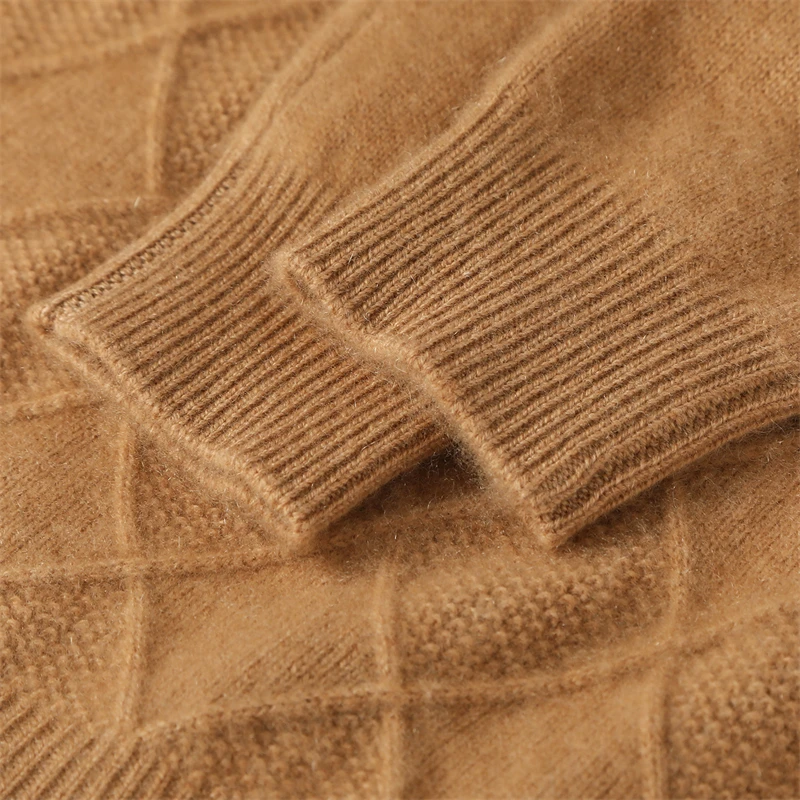 

Женский свитер из 100% кашемира с воротником-стойкой, толстый пуловер, осень-зима, трикотаж с ромбовидными блоками, мягкая одежда Grace, стандартная посадка, топы