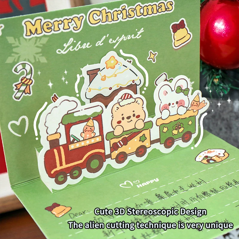 Cute Christmas 3D Greeting Card Cartoon Christmas Blessing Message Small Card Creative Birthday Card Holiday Postcard Gifts