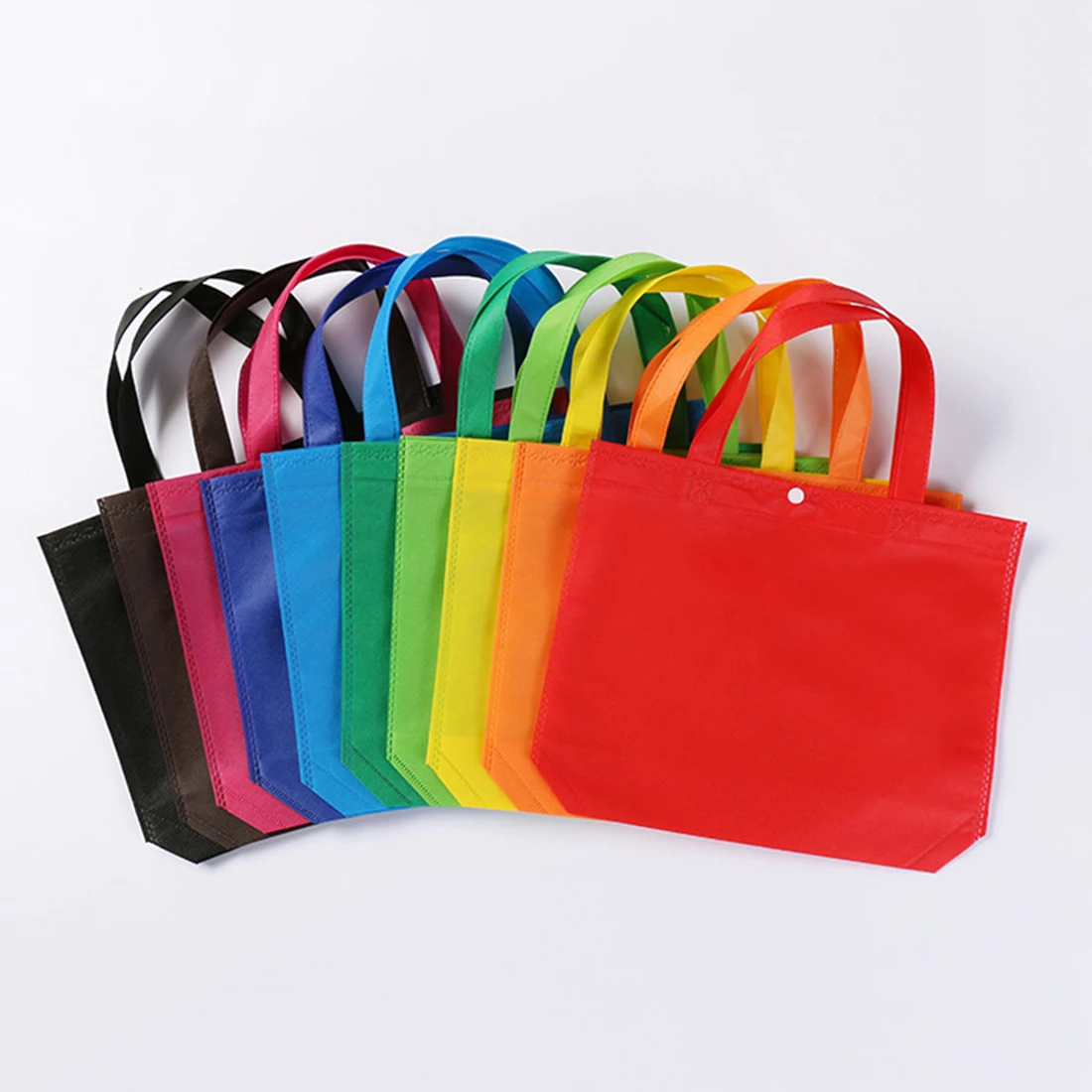 Foldable Button Shopping Bag Reusable Travel Grocery Bag Eco-Friendly Storage Handbag For Women Solid Color Supermarket Tote Bag